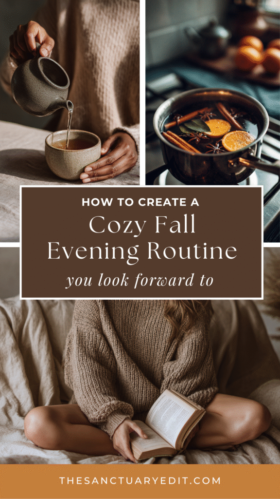 cozy-fall-evening-routine1 Cozy fall evening routine with tea, simmering spices, and reading a book in a warm sweater.
