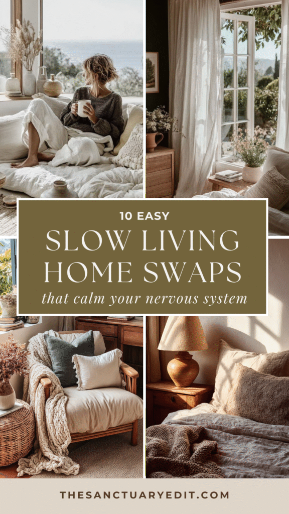 slow-living-home-swaps Slow living home decor ideas feature cozy rooms with natural light and calming colors. Transform your space for relaxation.